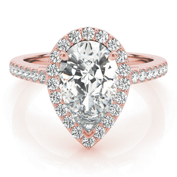 LUMEO Pear Halo Diamond Engagement Ring Set in 18k Solid Rose Gold 