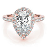 LUMEO Pear Halo Diamond Engagement Ring Set in 18k Solid Rose Gold 
