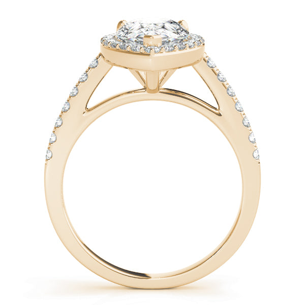 LUMEO Pear Halo Diamond Engagement Ring Side View in 18k Solid Yellow Gold 