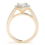 LUMEO Pear Halo Diamond Engagement Ring Side View in 18k Solid Yellow Gold 