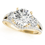LUMEO Round Three Stone Diamond Engagement Ring Front View in 18k Solid Yellow Gold 