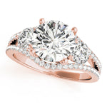 LUMEO Round Three Stone Diamond Engagement Ring Front View in 18k Solid Rose Gold 