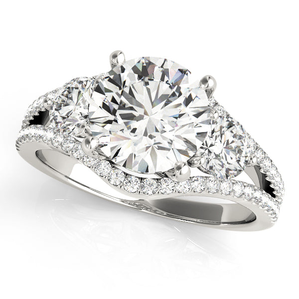 LUMEO Round Three Stone Diamond Engagement Ring Front View in Platinum 