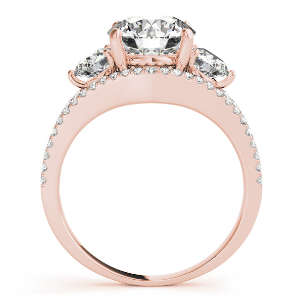 LUMEO Round Three Stone Diamond Engagement Ring Side View in 18k Solid Rose Gold 