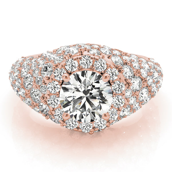 LUMEO Round Halo Diamond Engagement Ring Set in 18k Solid Rose Gold 