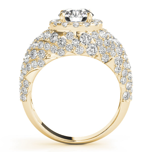 LUMEO Round Halo Diamond Engagement Ring Side View in 18k Solid Yellow Gold 