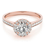 LUMEO Round Halo Diamond Engagement Ring Set in 18k Solid Rose Gold 
