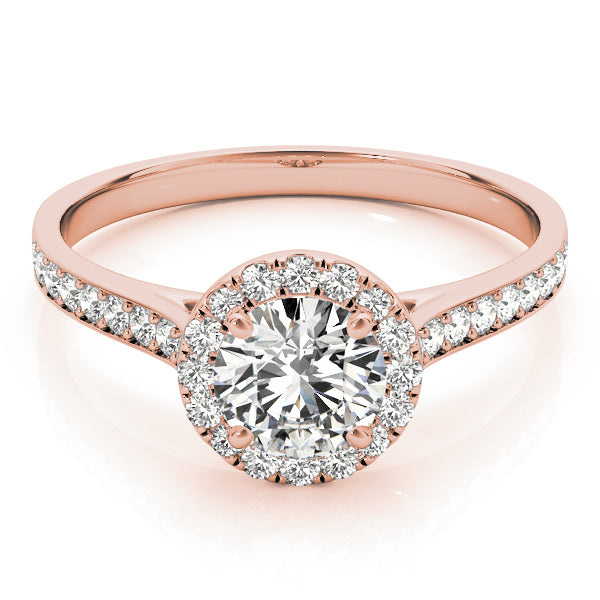 LUMEO Round Halo Diamond Engagement Ring Set in 18k Solid Rose Gold 
