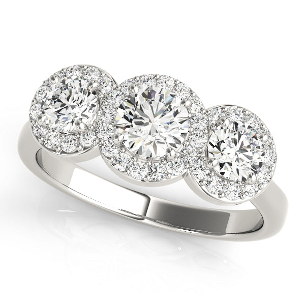 LUMEO Round Three Stone Diamond Engagement Ring Front View in Platinum 