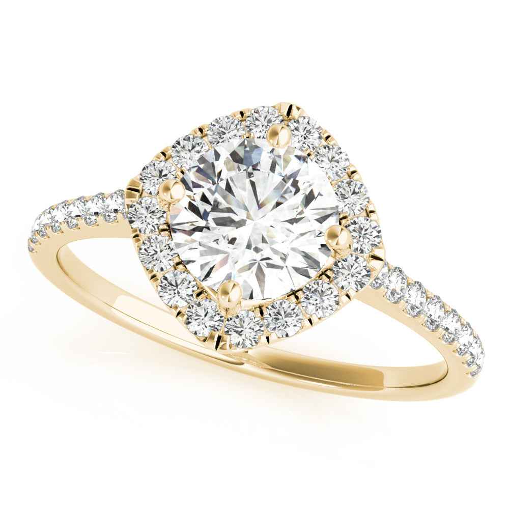 LUMEO Round Halo Diamond Engagement Ring Front View in 18k Solid Yellow Gold 