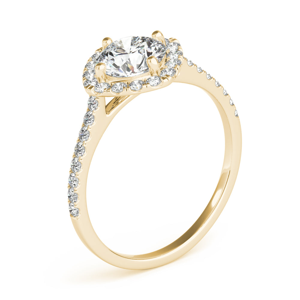 LUMEO Round Halo Diamond Engagement Ring Angle View in 18k Solid Yellow Gold 
