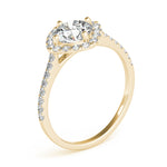 LUMEO Round Halo Diamond Engagement Ring Angle View in 18k Solid Yellow Gold 