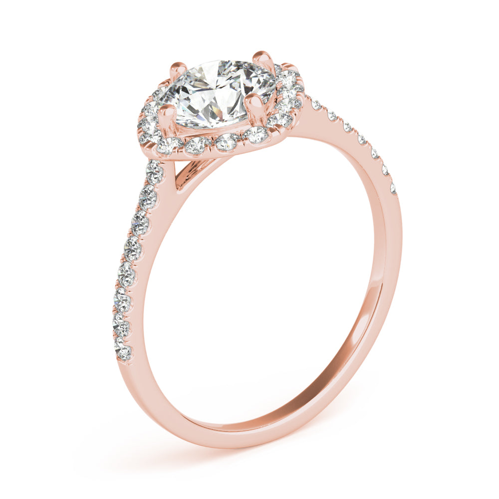 LUMEO Round Halo Diamond Engagement Ring Angle View in 18k Solid Rose Gold 