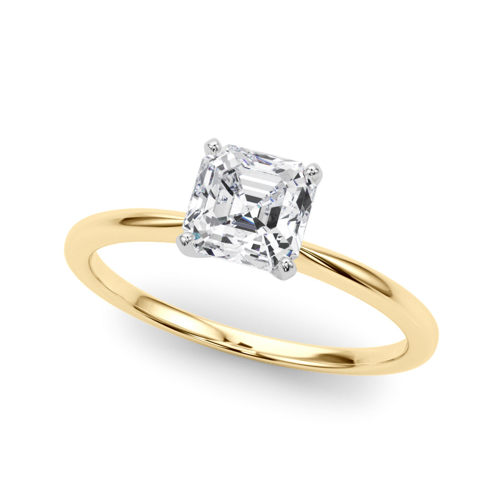 LUMEO Asscher Solitaire Diamond Engagement Ring Front View in 18k Solid Yellow Gold 