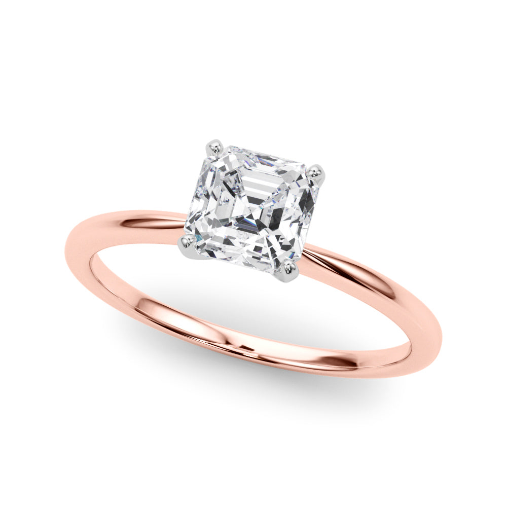 LUMEO Asscher Solitaire Diamond Engagement Ring Front View in 18k Solid Rose Gold 