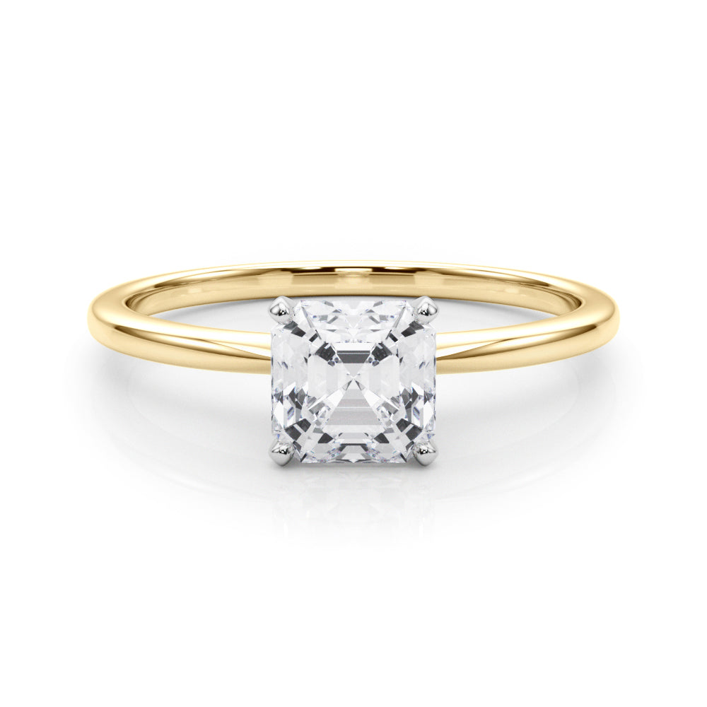 LUMEO Asscher Solitaire Diamond Engagement Ring Set in 18k Solid Yellow Gold 