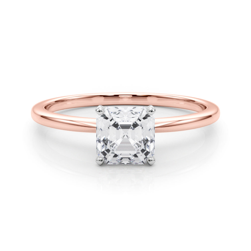 LUMEO Asscher Solitaire Diamond Engagement Ring Set in 18k Solid Rose Gold 