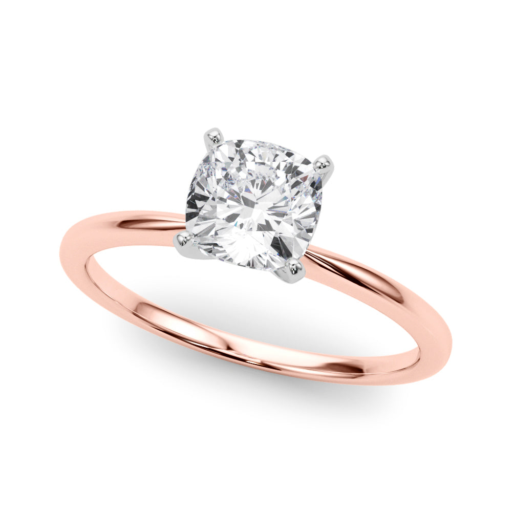 LUMEO Cushion Solitaire Diamond Engagement Ring Front View in 18k Solid Rose Gold 