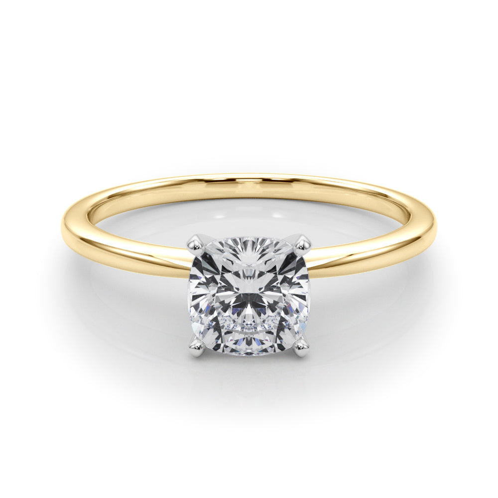 LUMEO Cushion Solitaire Diamond Engagement Ring Set in 18k Solid Yellow Gold 