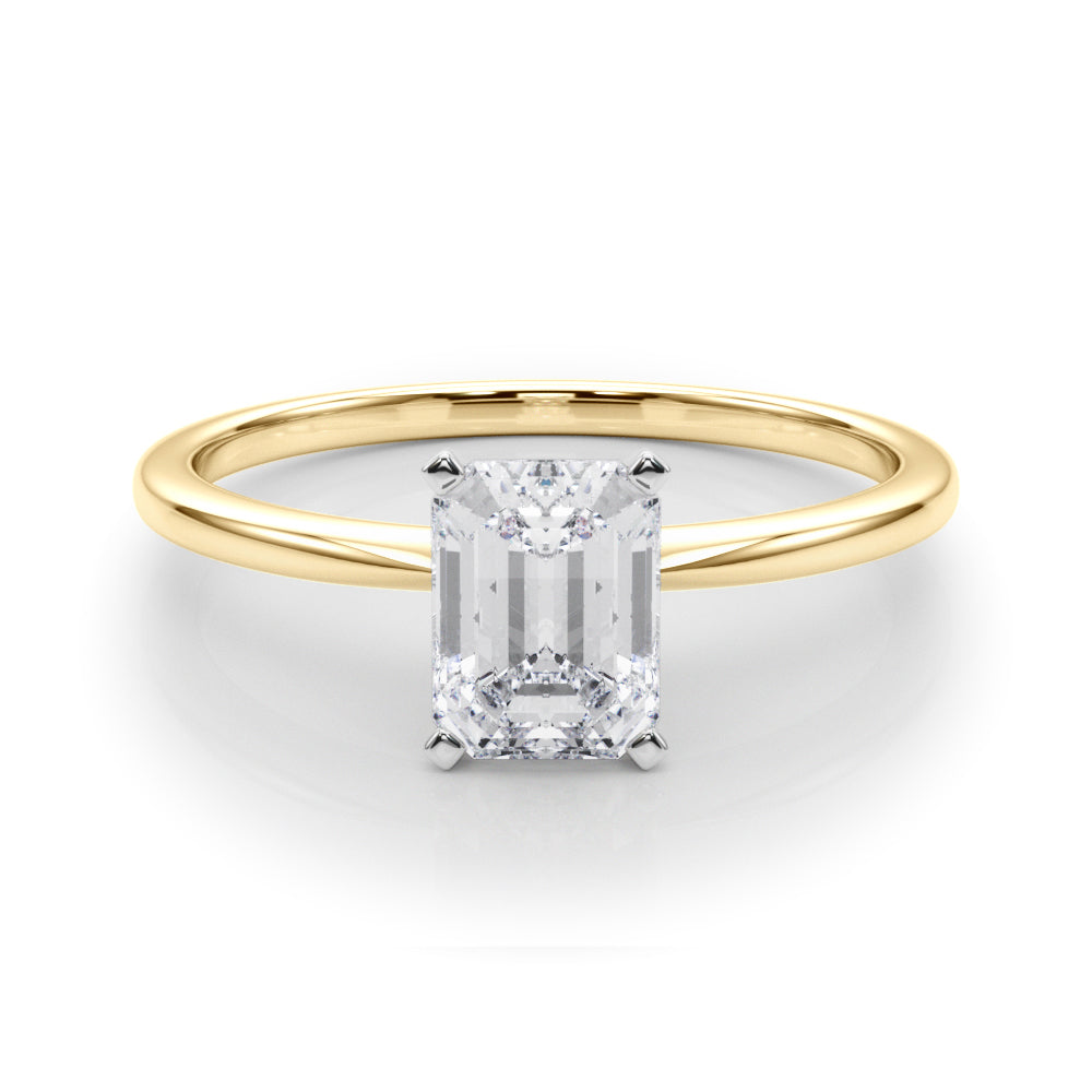 LUMEO Emerald Solitaire Diamond Engagement Ring Set in 18k Solid Yellow Gold 