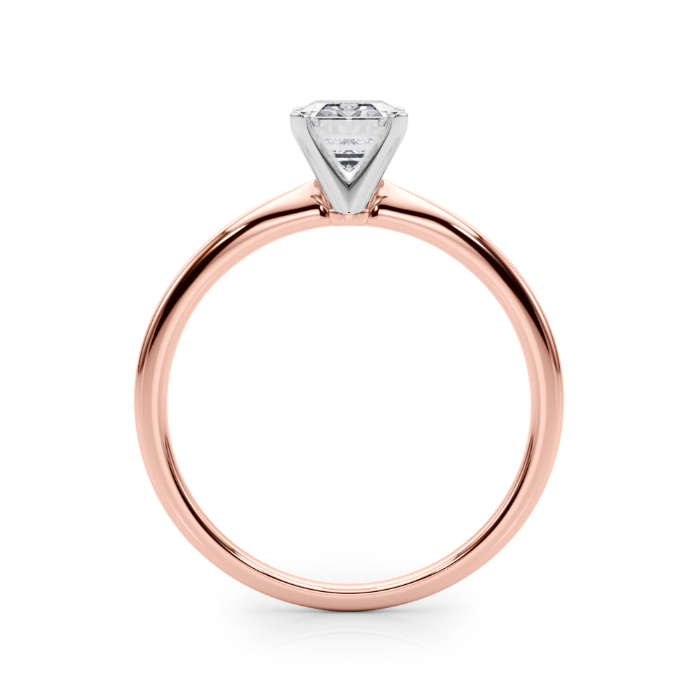 LUMEO Emerald Solitaire Diamond Engagement Ring Side View in 18k Solid Rose Gold 