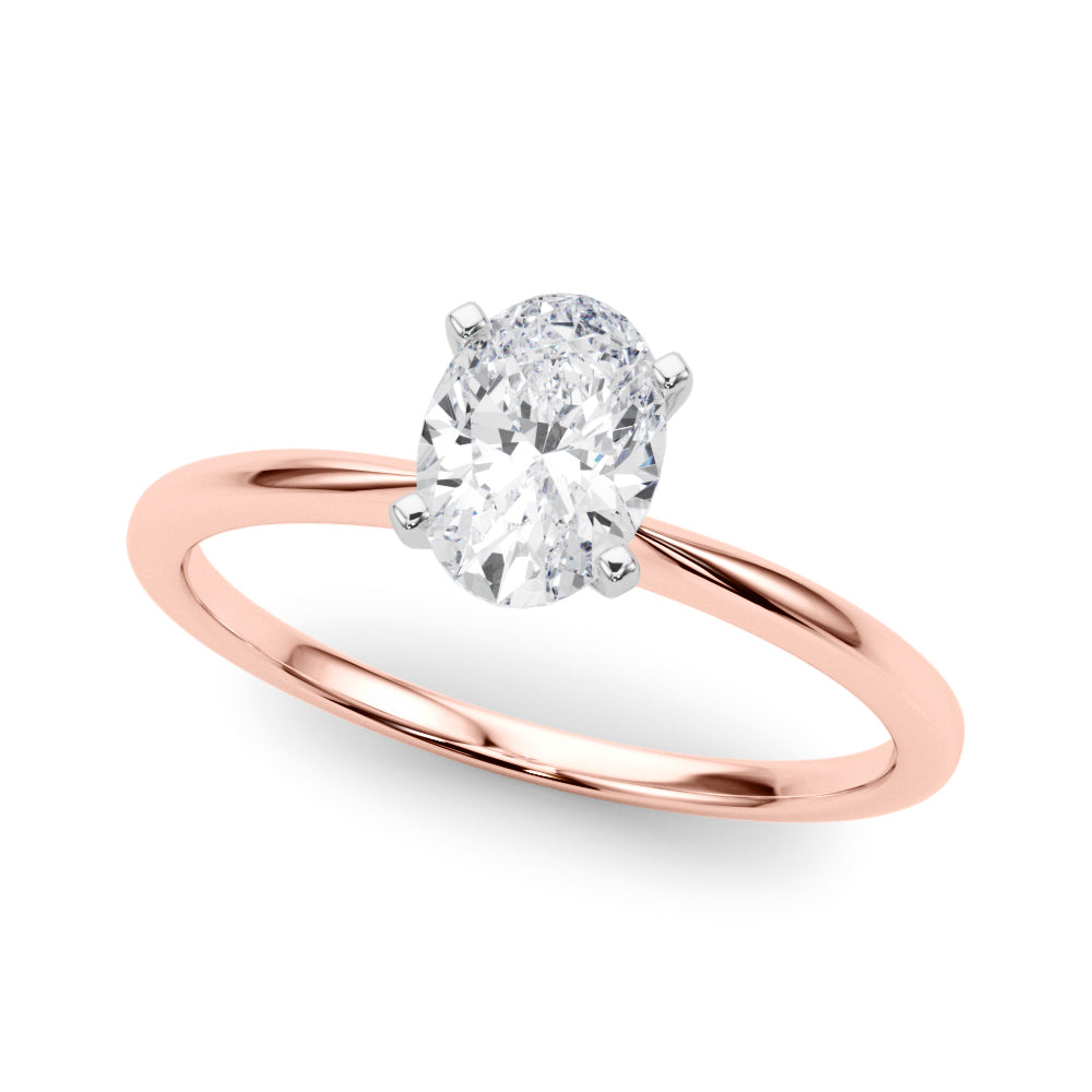 LUMEO Oval Solitaire Diamond Engagement Ring Front View in 18k Solid Rose Gold 