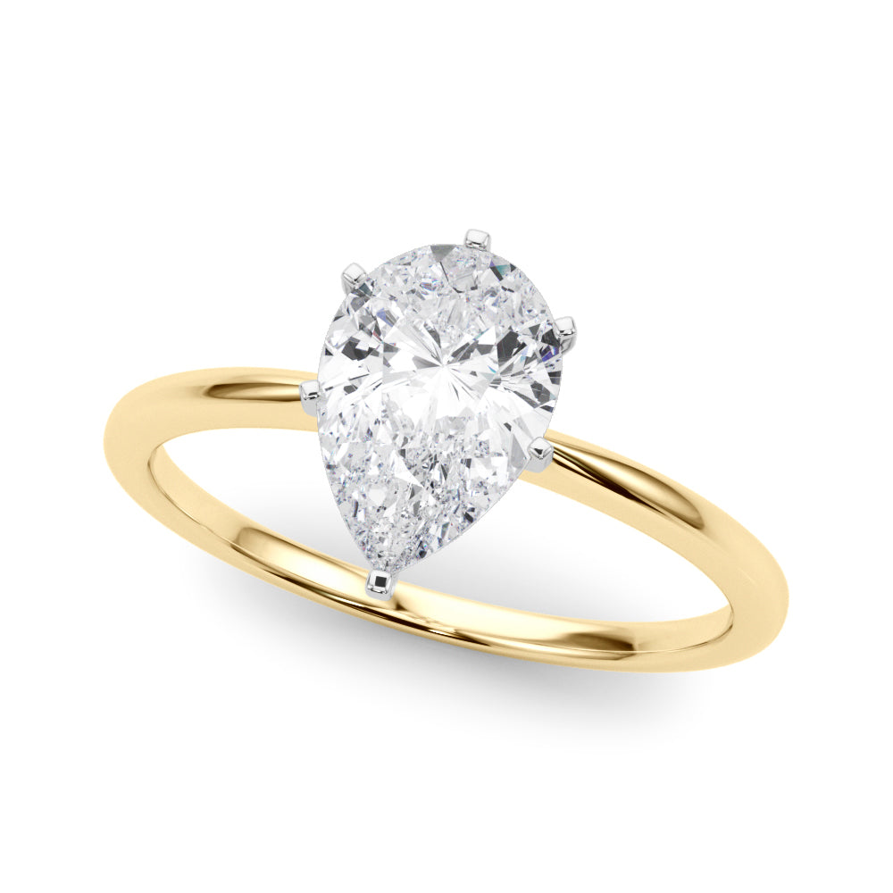 LUMEO Pear Solitaire Diamond Engagement Ring Front View in 18k Solid Yellow Gold 