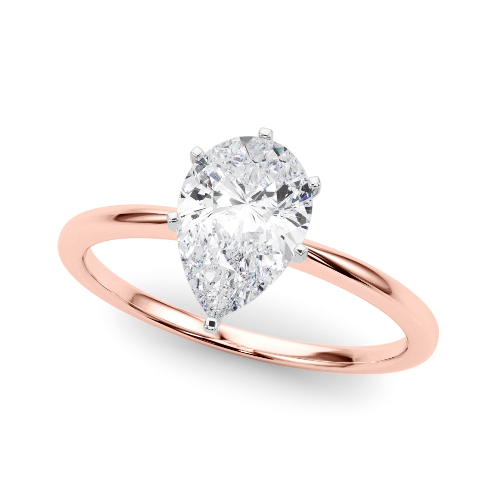 LUMEO Pear Solitaire Diamond Engagement Ring Front View in 18k Solid Rose Gold 