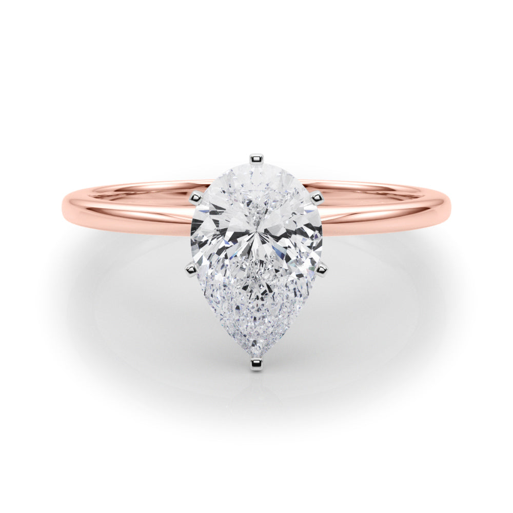 LUMEO Pear Solitaire Diamond Engagement Ring Set in 18k Solid Rose Gold 