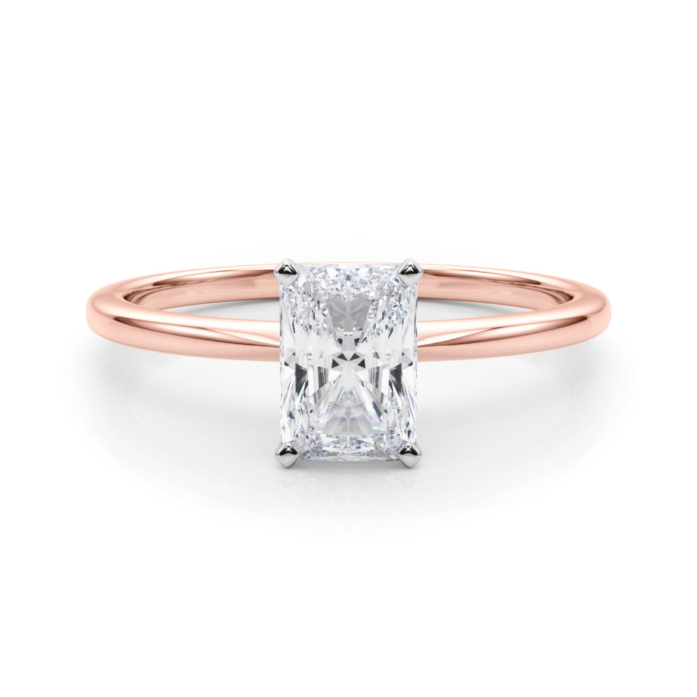 LUMEO Radiant Solitaire Diamond Engagement Ring Set in 18k Solid Rose Gold 