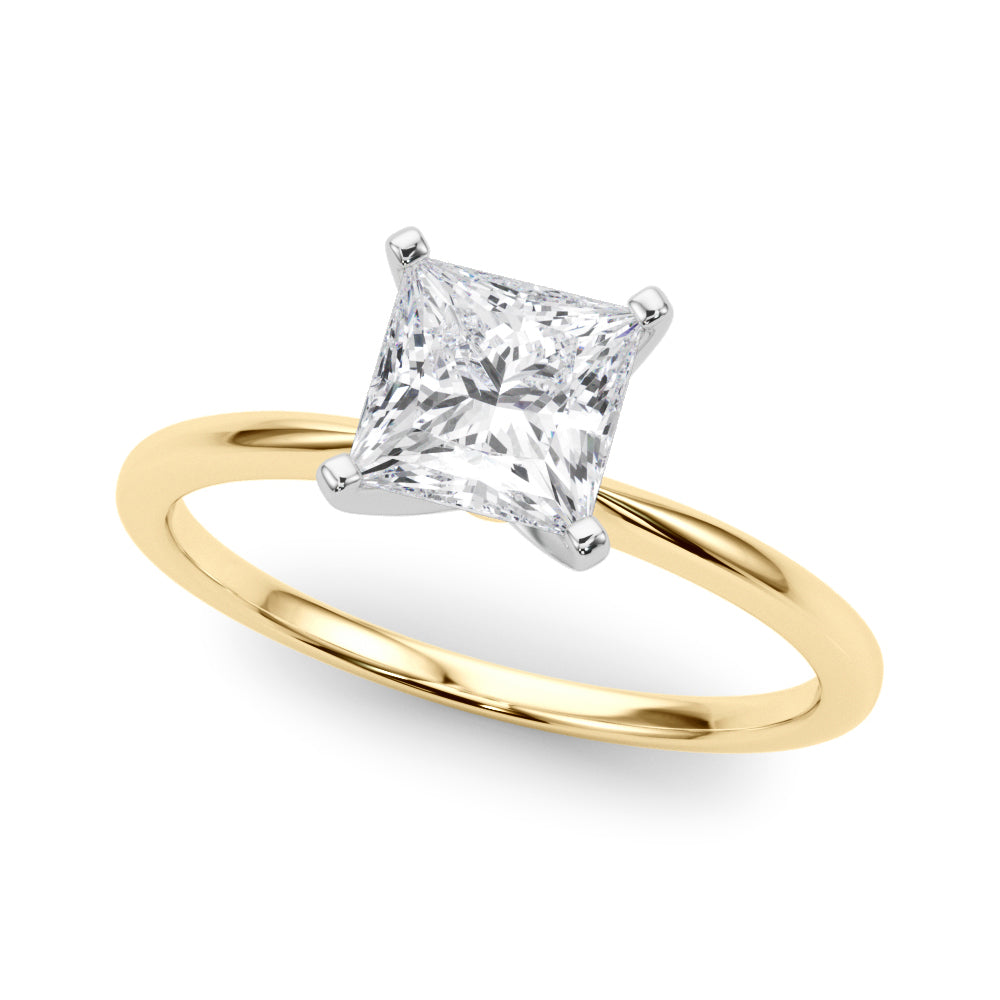 LUMEO Princess Solitaire Diamond Engagement Ring Front View in 18k Solid Yellow Gold 