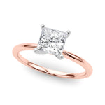 LUMEO Princess Solitaire Diamond Engagement Ring Front View in 18k Solid Rose Gold 