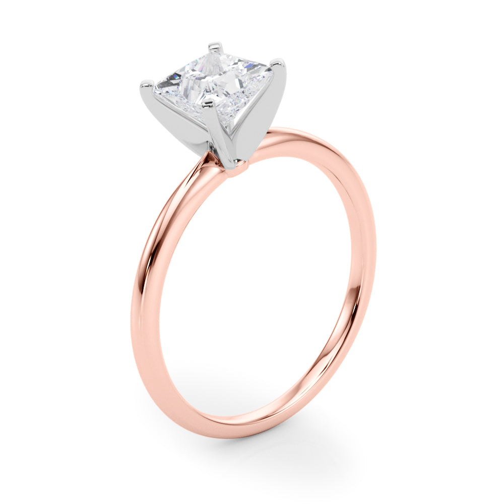 LUMEO Princess Solitaire Diamond Engagement Ring Angle View in 18k Solid Rose Gold 