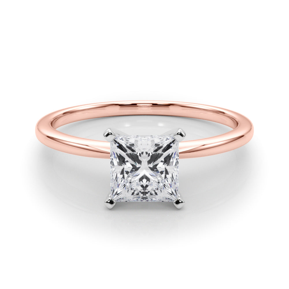 LUMEO Princess Solitaire Diamond Engagement Ring Set in 18k Solid Rose Gold 