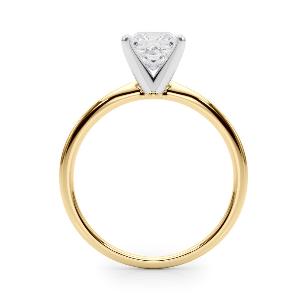 LUMEO Princess Solitaire Diamond Engagement Ring Side View in 18k Solid Yellow Gold 