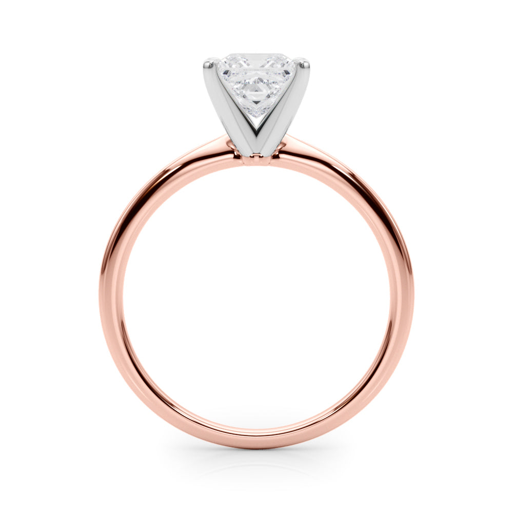 LUMEO Princess Solitaire Diamond Engagement Ring Side View in 18k Solid Rose Gold 