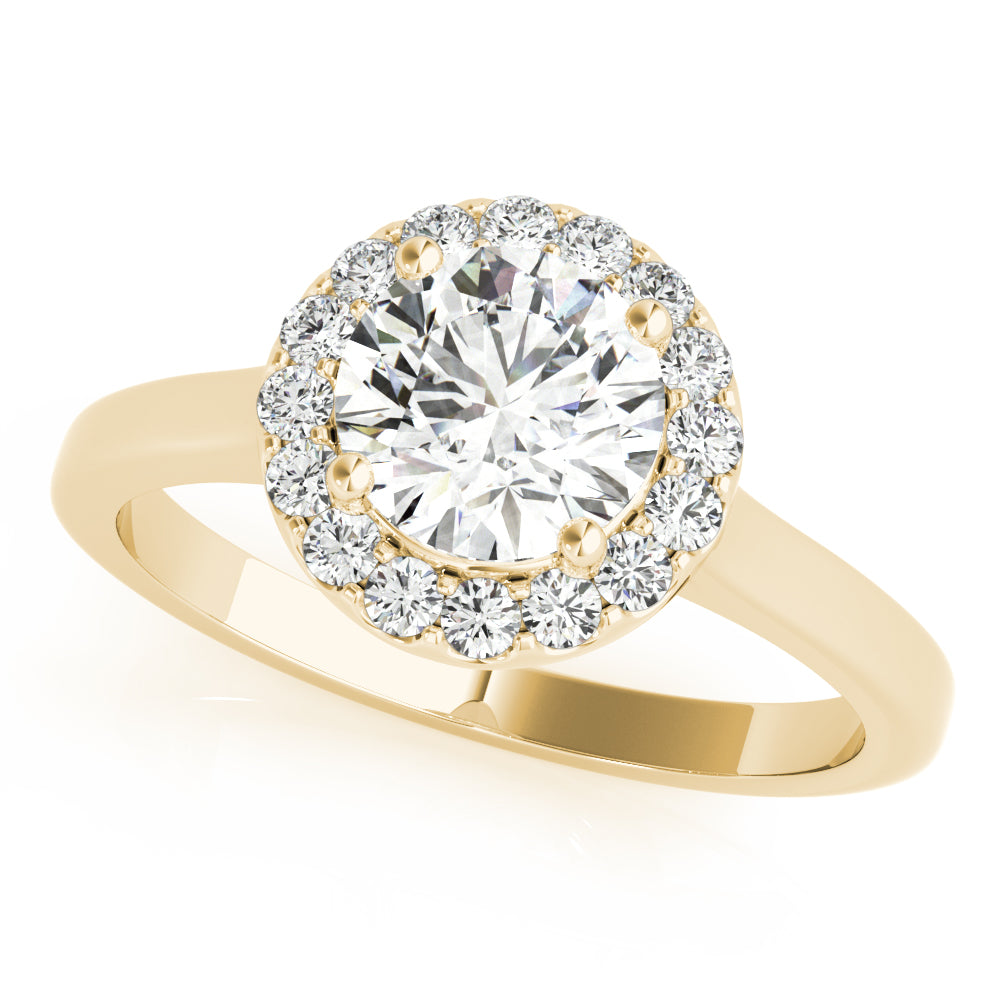 LUMEO Round Halo Diamond Engagement Ring Front View in 18k Solid Yellow Gold 