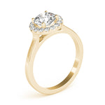 LUMEO Round Halo Diamond Engagement Ring Angle View in 18k Solid Yellow Gold 