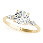 LUMEO Round Three Stone Diamond Engagement Ring Front View in 18k Solid Yellow Gold 