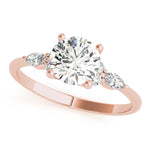 LUMEO Round Three Stone Diamond Engagement Ring Front View in 18k Solid Rose Gold 
