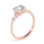 LUMEO Round Three Stone Diamond Engagement Ring Angle View in 18k Solid Rose Gold 