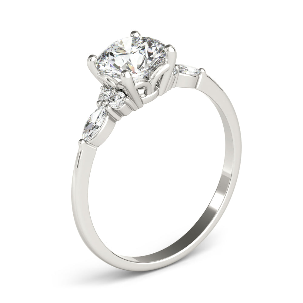 LUMEO Round Three Stone Diamond Engagement Ring Angle View in Platinum 
