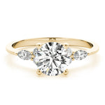 LUMEO Round Three Stone Diamond Engagement Ring Set in 18k Solid Yellow Gold 