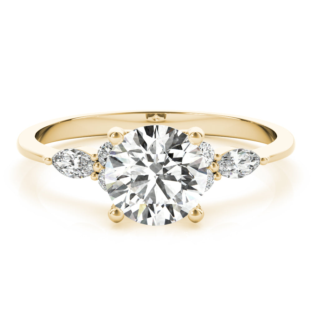 LUMEO Round Three Stone Diamond Engagement Ring Set in 18k Solid Yellow Gold 