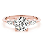LUMEO Round Three Stone Diamond Engagement Ring Set in 18k Solid Rose Gold 