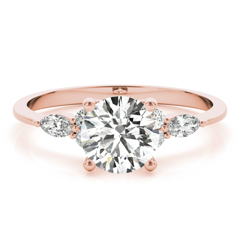 LUMEO Round Three Stone Diamond Engagement Ring Set in 18k Solid Rose Gold 
