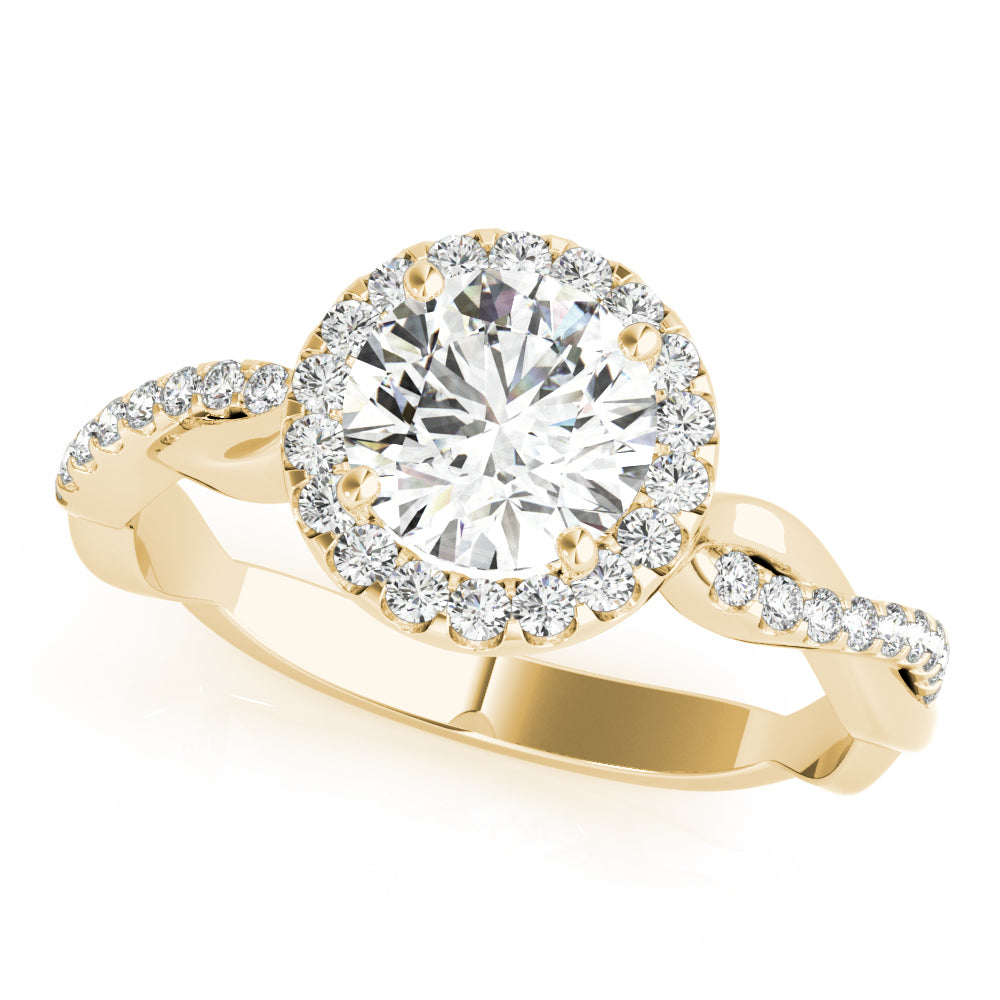 LUMEO Round Halo Diamond Engagement Ring Front View in 18k Solid Yellow Gold 