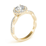 LUMEO Round Halo Diamond Engagement Ring Angle View in 18k Solid Yellow Gold 