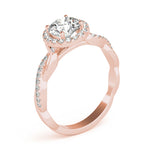LUMEO Round Halo Diamond Engagement Ring Angle View in 18k Solid Rose Gold 