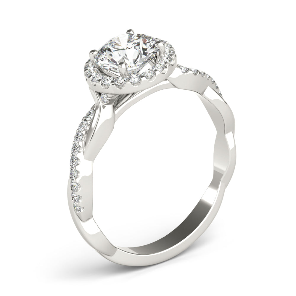 LUMEO Round Halo Diamond Engagement Ring Angle View in Platinum 